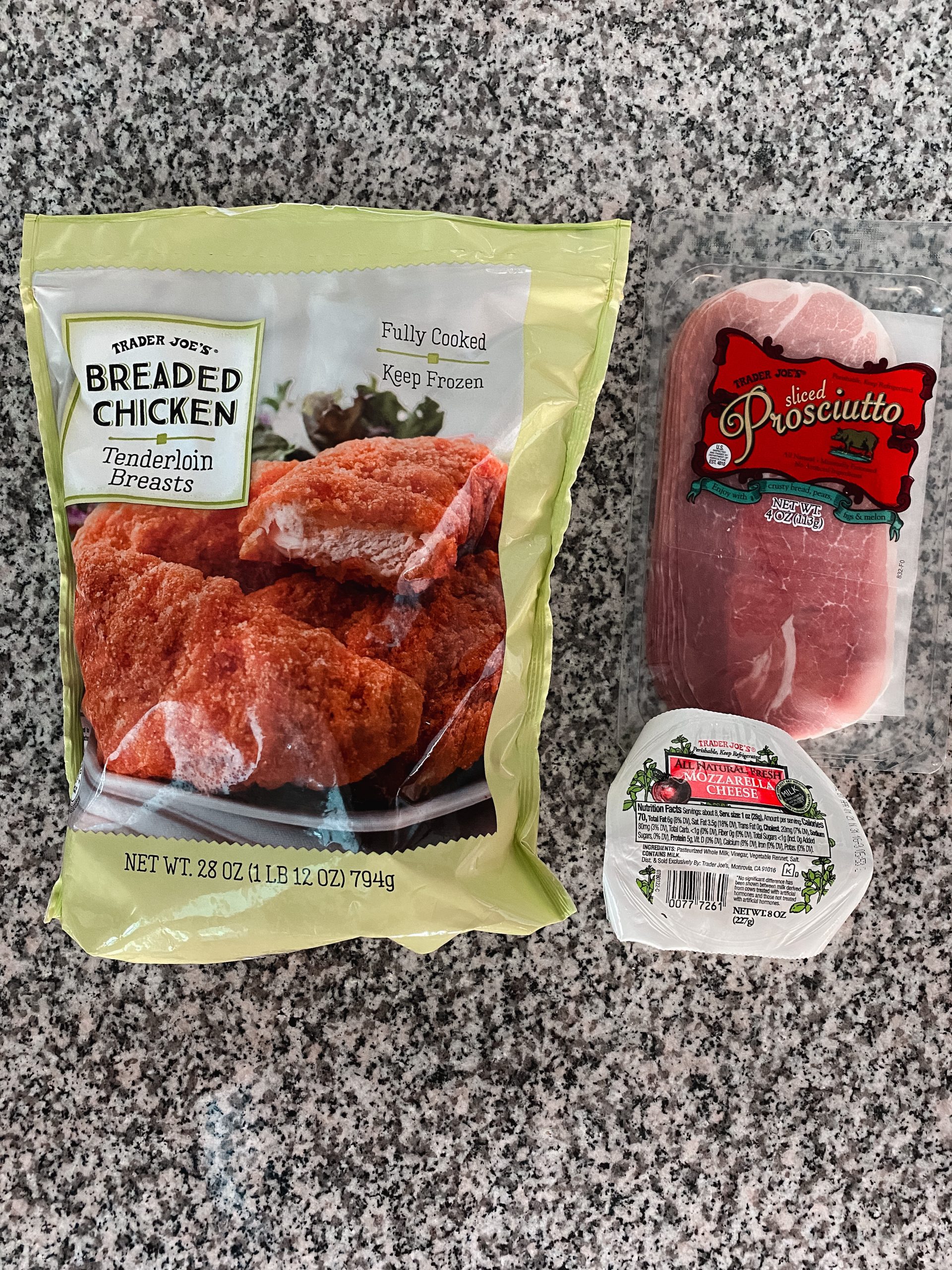 chicken tenders with mozzarella and prosciutto 3-ingredient trader joe's meal