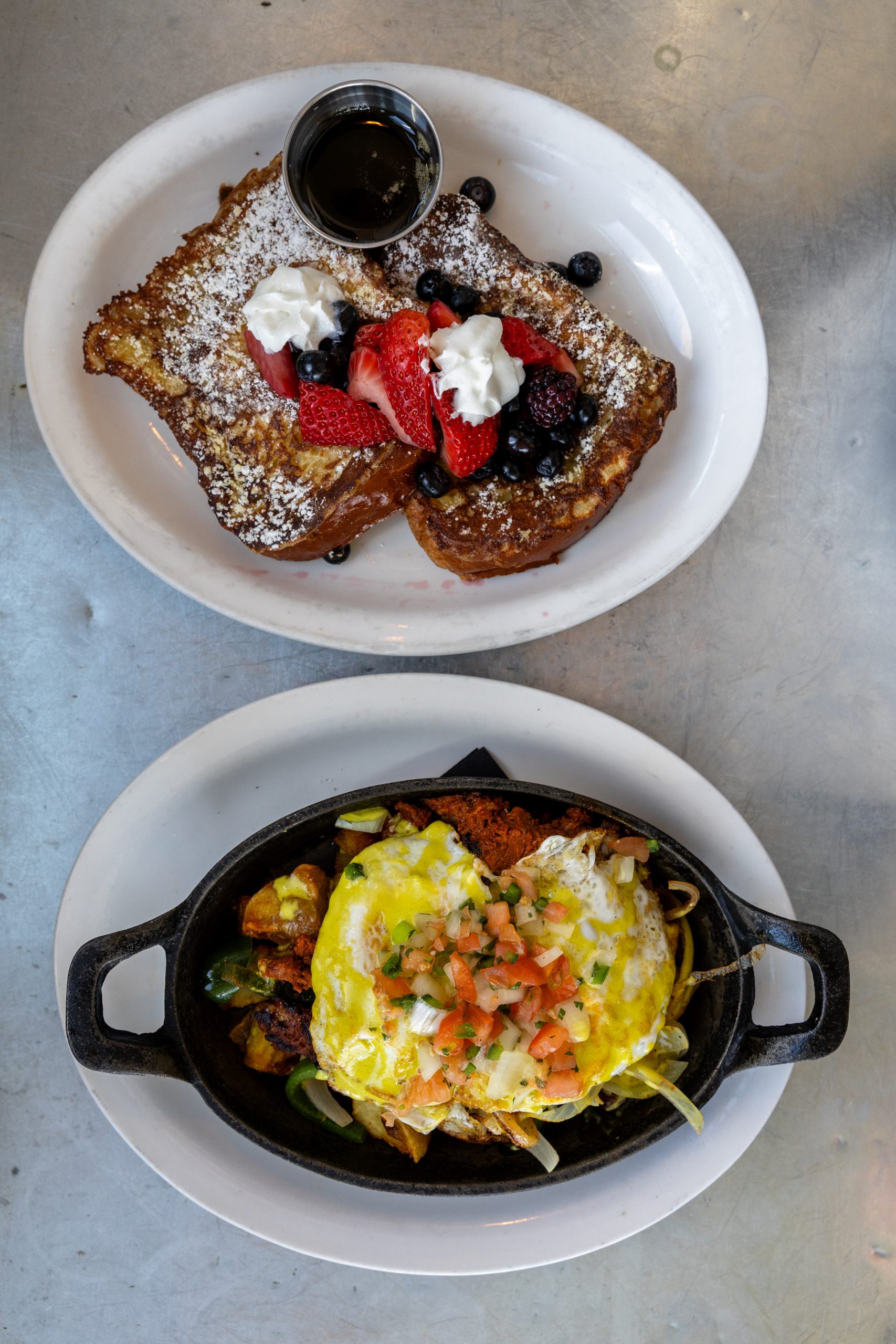 french toast and steak & egg skillet from tourist home cafe in flagstaff arizona