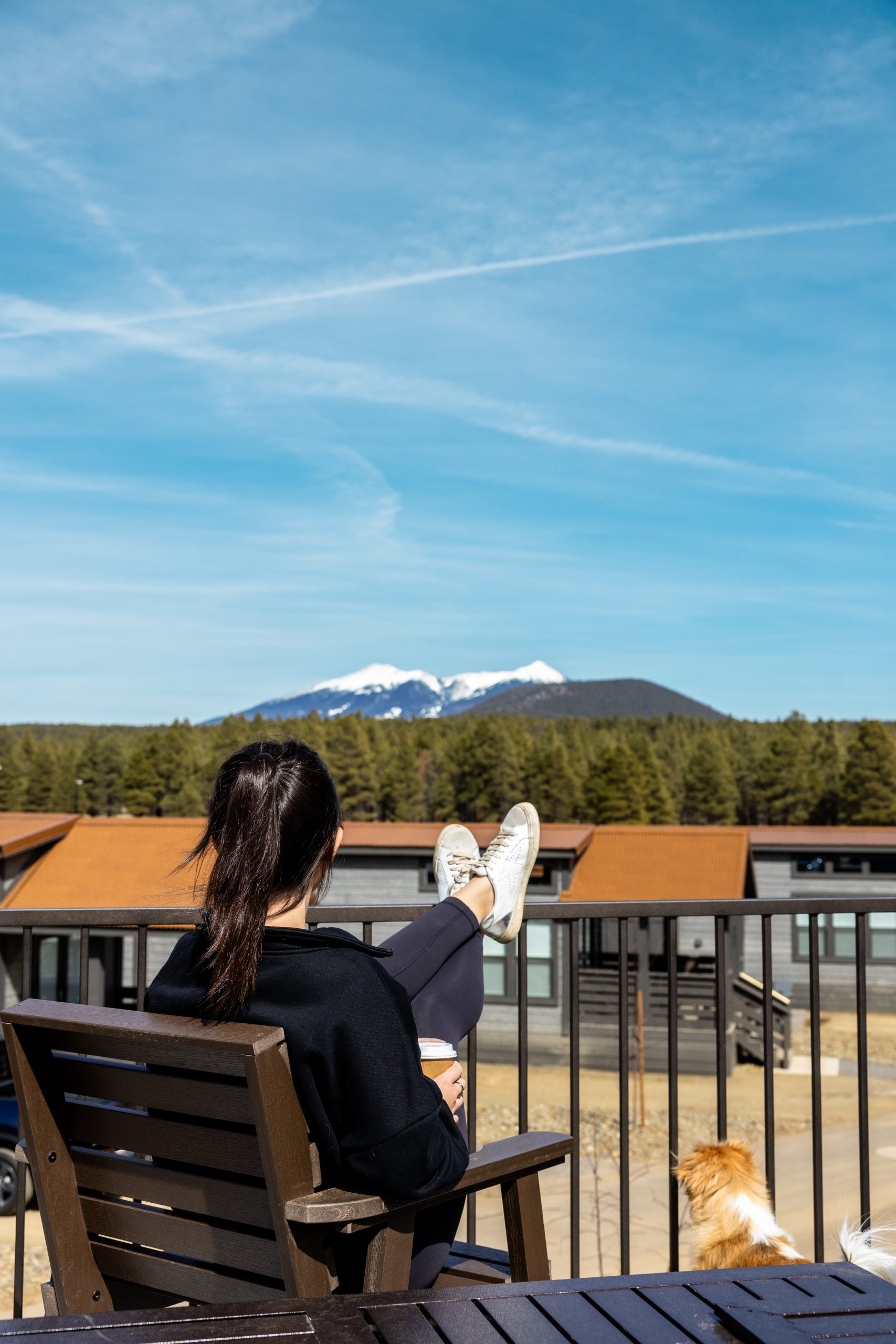 view of mt. humphreys from village camp flagstaff cabin deck